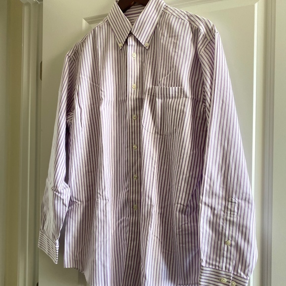 Brooks Brothers 346 Original Polo Long Sleeve Shirt Mauve & White Stripe Size M - Picture 1 of 8